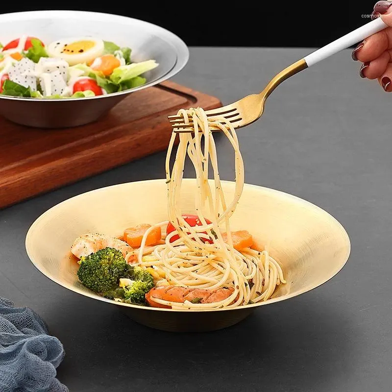 Assiettes 2pcs Salade créative en acier inoxydable Ramen nouilles bobles coréennes de table coréenne Soup fruit bols dorés Ustensiles de cuisine en une seule couche