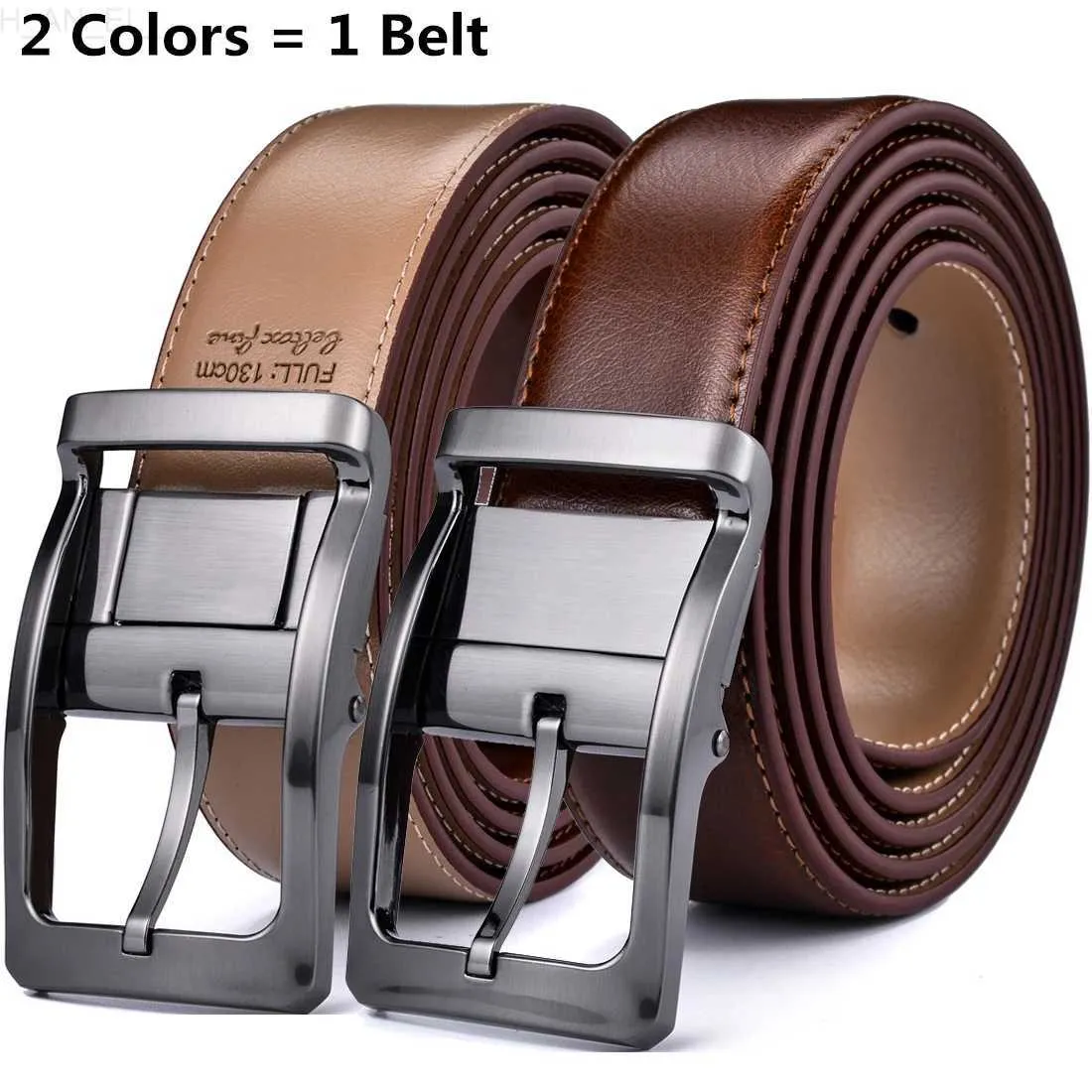 Belts 1 mens reversible classic dress belt leather rotating buckle 2-in-1 made of BeltoxC240407