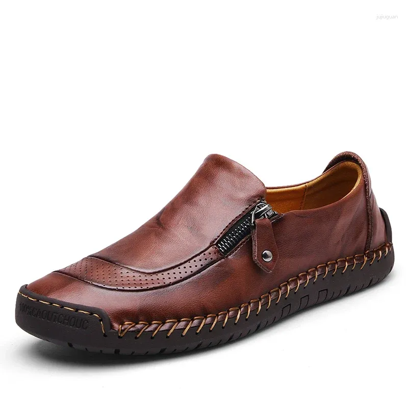 Casual Shoes Classic Men's Oryginalne skórzane oddychanie mężczyzn Flats Moccasins Mokefery zamek błyskawiczny Driving Mężczyzna wielki rozmiar 38-48