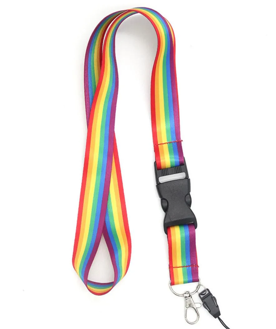 NOUVEAU SMILLE SMALLE 10PCS RAGPORT RAINBOW SPORT LOGO MOBILE Phone mobile Lanyard Améliorable Chaînes clés Badge Pendant Party Gift Favors 8173478