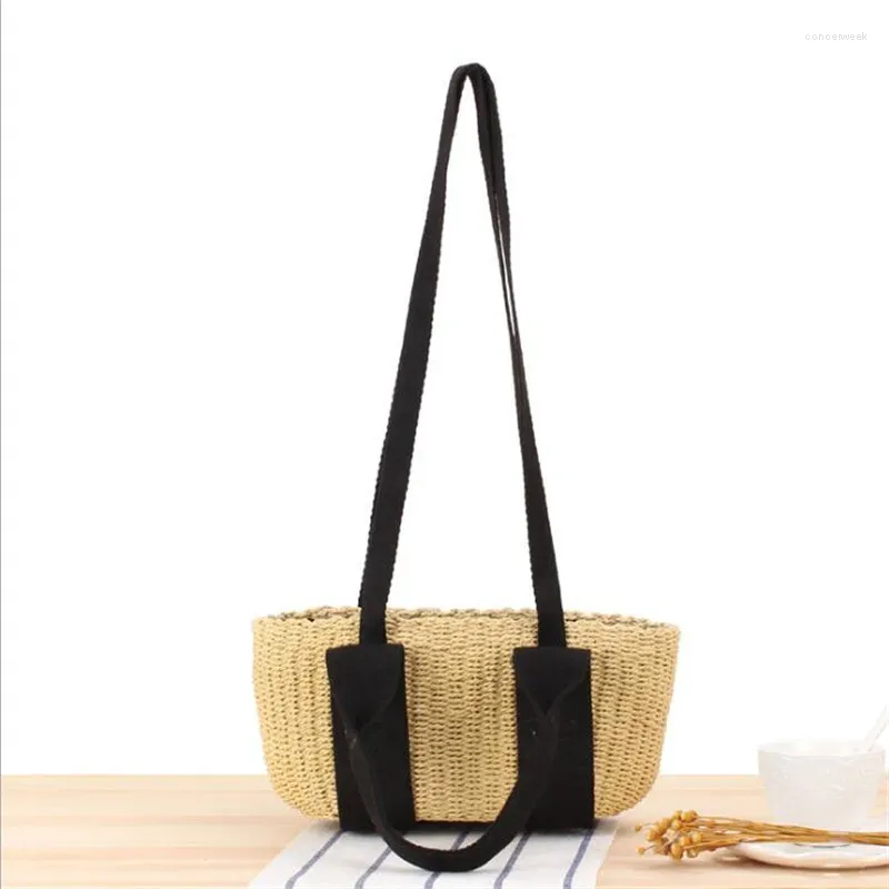 Drawstring 2024 Handmade Straw Shoulder Bags Large Size Beach Handbags Casual Travel Totes Holiday Drop LXG45