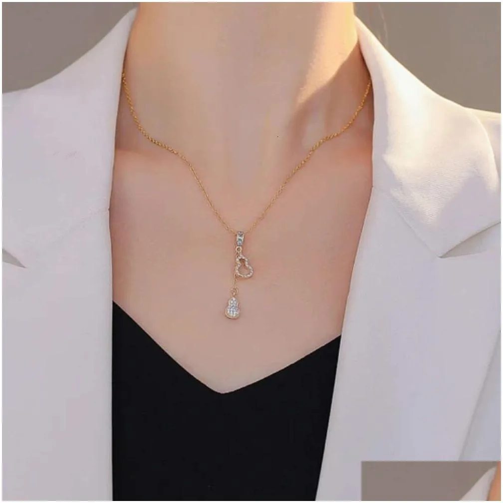 Pendant Necklaces Tassel Micro Inlaid Diamond Double Gourd Necklace For Women Drop Delivery Jewelry Pendants Dhd9C