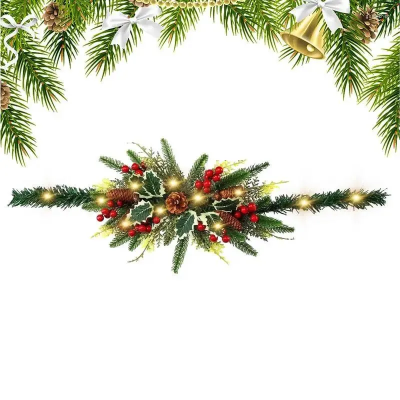 装飾的な花クリスマスパインガーランドシミュレーションニードルブランチグリーンメールボックス付きLED文字列ライト付き