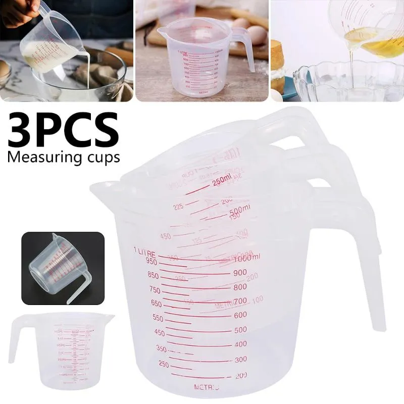 Messwerkzeuge 3pcs Cup 250 ml/500 ml/1000 ml Plastikkapazität Clecis Calle Krug Set Stapelbare Lebensmittelqualität