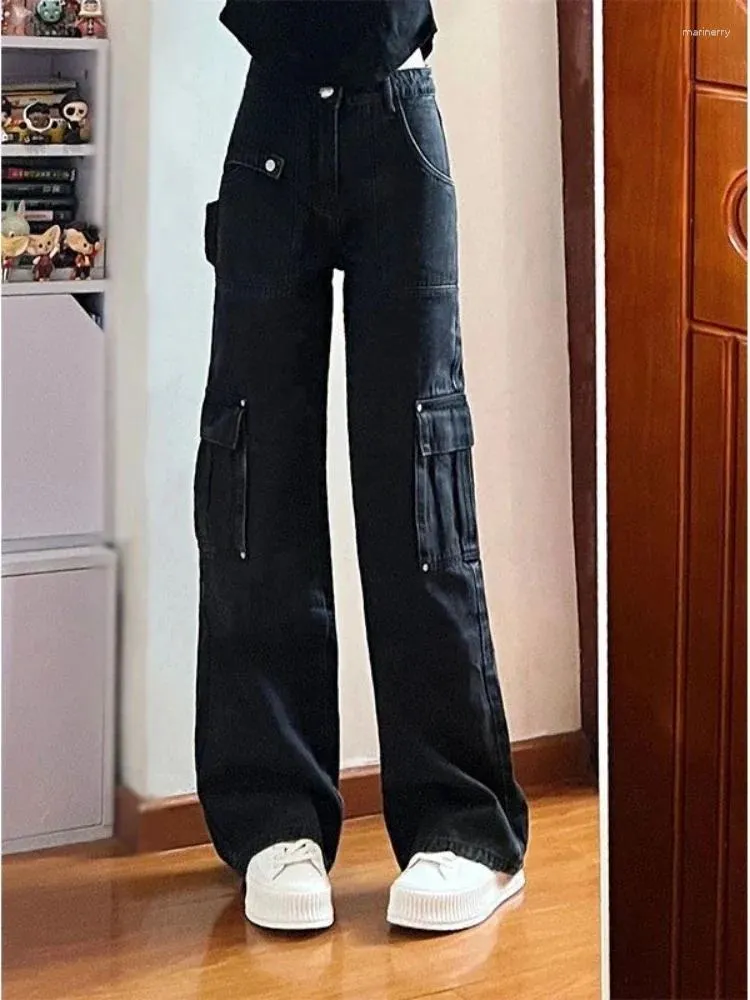 Jeans para mujeres Y2K Mujeres vintage Corea de Streetwear de gran tamaño Estética de carga Pantalones de cabeza de pierna ancha Men Alt Cloth