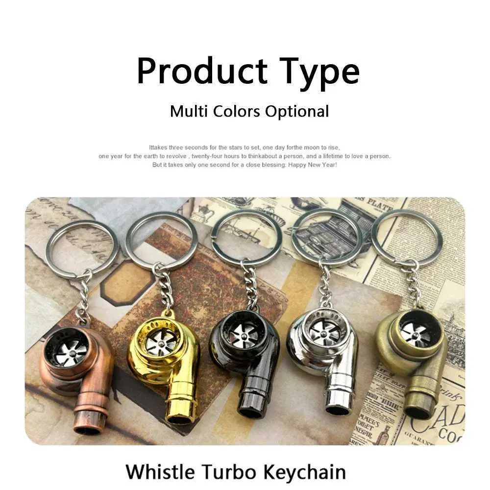 Keychains Lanyards Whistle Sound Turbo Keychain Sleeve Bearing Rotating Automotive Parts Model Turbocharger Ring Keyring Q240403