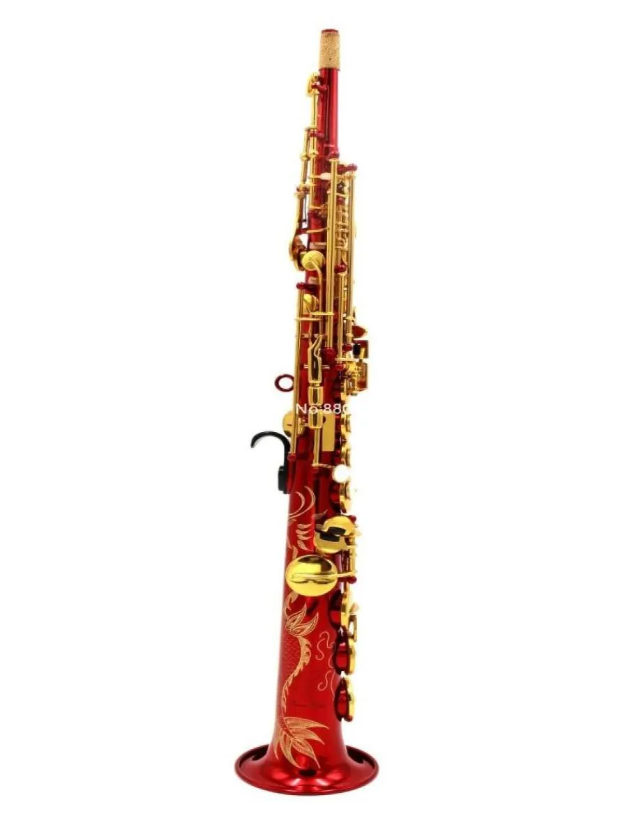 Vendre du saxophone de soprano B Cou de laquer rouge plat intégré les instruments de musique droits professionnels avec accessoires8133669