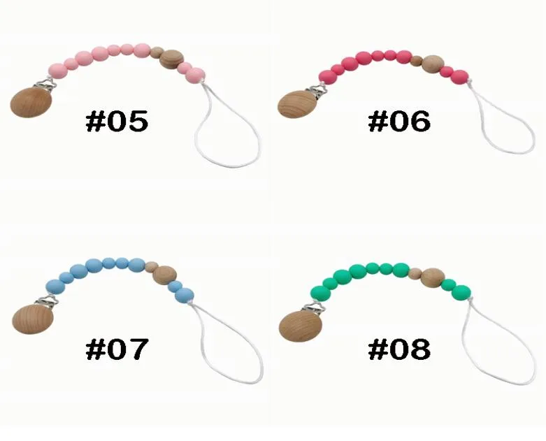 8 colors baby pacifier Clips Cartoon Silica Gel Pacifier Soother Holder Beaded Clip Chain nipples Teether Strap Chain UJJ1858508045