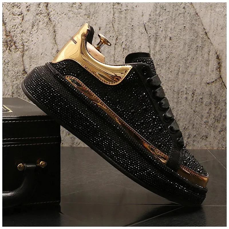 Casual Shoes 2024 Brand Designer Men's Thick Bottom Rhinestone Lace Up Flats Male Walking Sneakers Zapatillas Hombre