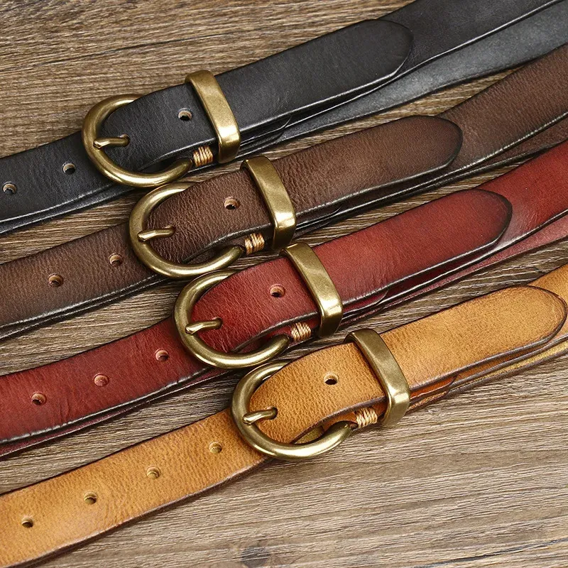 2.8CM Thick Genuine Leather Belt For Women Pin Copper 
