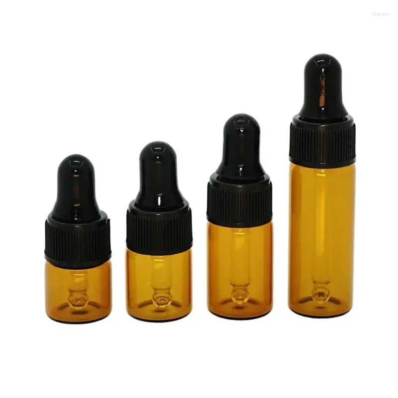 Bouteilles de rangement 100pcs / lot 1 ml 2 ml 3ml 5ml Mini mignon ambre petit verre en verre pots d'huile essentielle parfum de flacons portables minuscules