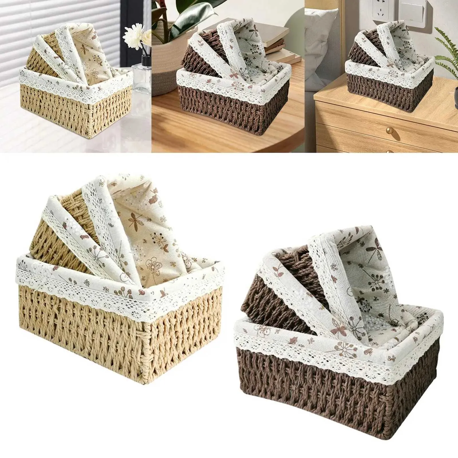 3 Pieces Serving Basket Multipurpose Organiser Container Weave Pantry Basket Bin for Vegetables Fruit Snack Toilet Towel