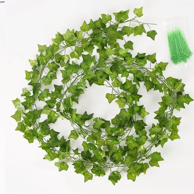 Decorative Flowers 2M Artificial Ivy Hanging Leaf Garland Plant Creeper For Home Wedding Garden Bathroom Decor Silk Green Vine 12PCS