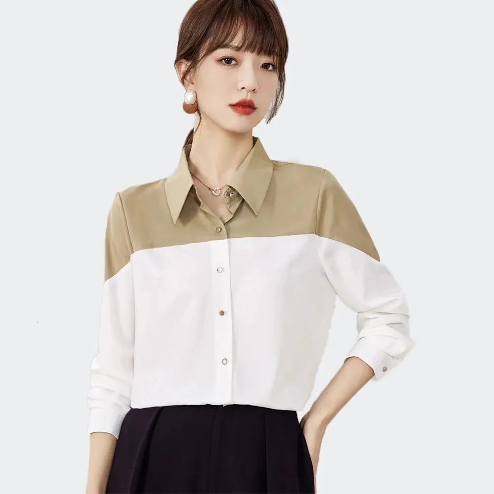 Women Shirts and Blouses Spring Female Blouse Vintage Long Sleeve Casual Basic Tops Turndown Collar OL Style 240407