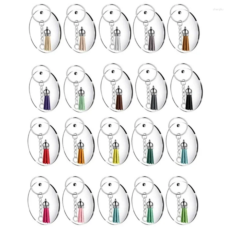 Keychains Acryl Keychain -lege plekken met voor sleutelringen rond heldere schijven cirkels kleurrijke kwast hangers spring rin