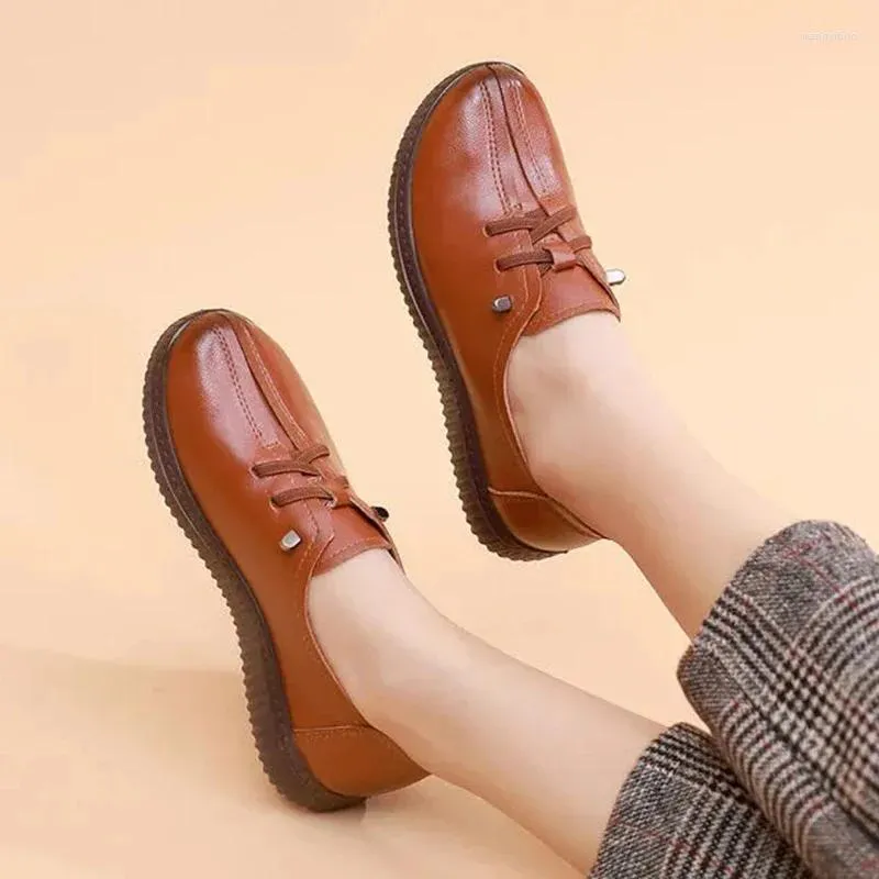 Casual Shoes Comemore Women's Loafers Office Shoe Women Slip On Moccasins 2024 Classic Leather Oxfords Ladies Lace Up Flats