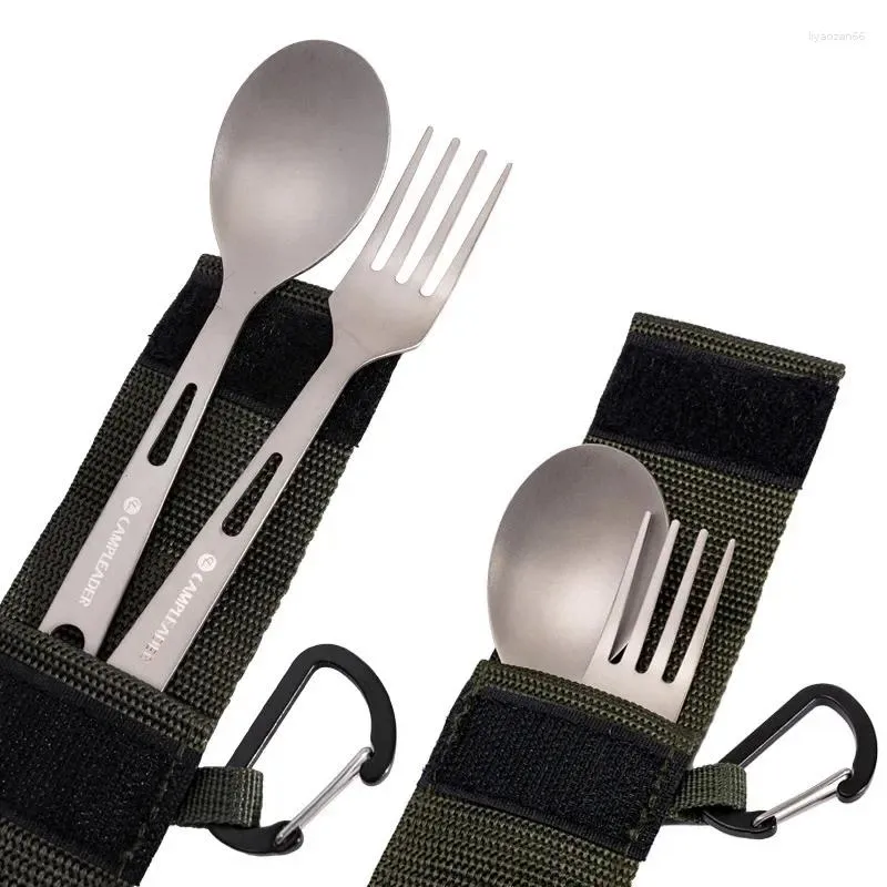 Servis uppsättningar Portabla ren titan Tabelleriset Set Fork Family Travel Camping Cotary Outdoor Lightweight For Picnic Spoon Storage Bag