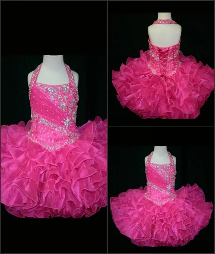 2015 Özel Yapım Halter Top Little Rosie Cupcake Girl039s Pageant Elbiseler Güzel Küçük Rosie Pembe Glitz Party Girl039S6286555