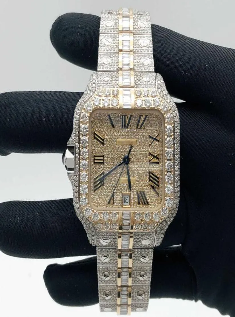 Zegarek na rękę Niestandardowe mężczyźni i kobiety oglądają diament mrożony luksusowy automatyczny ruch mody Bling Dial BEZEL Band VVS VVS1 Watchntb8231757