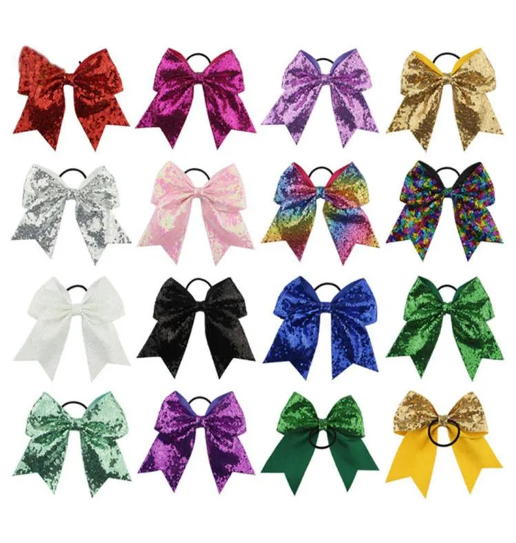 Full Sequin Bling Cheer Hair Bow with Elastic Band Cheerleading For Girls 8 Inch9395591