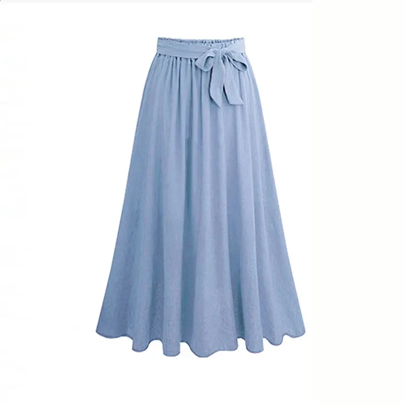 Casual Streetwear Plus Size Long Kjol Summer Chiffon Lace Up Bow Maxi Elegant Stretch High midje Big Swing Faldas 240328