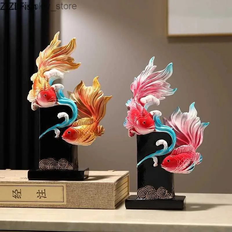 Arts and Crafts Fortune Ornaments Resin Fish Sculpture Livin Room Statue Miniatures Home Accessories Decoration Crafts Display Items ExhibitsL2447
