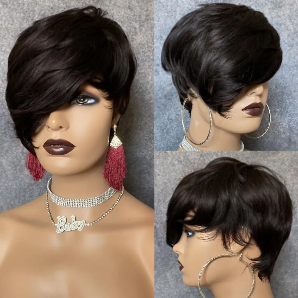 rohe indische Perücken Hd Spitzenpixie geschnittener Spitzenperücken 13x4 Hd transparent Spitzenfront menschliches Haar kurzgeschnittener Bob -Perücken -Seiten Teil Pixie Haircut Perücken Glueless Spitze Frontal vorgeprägt 180%