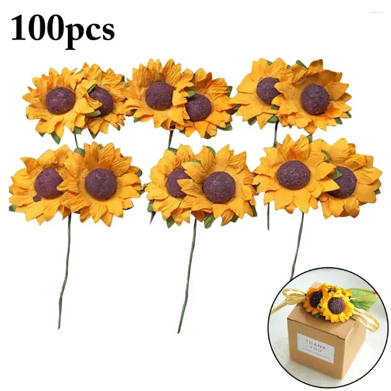 Fleurs décoratives 100pcs Décoration d'automne Bouquet artificiel de tournesol jaune pour le décor de jardin de fête de bureau à domicile