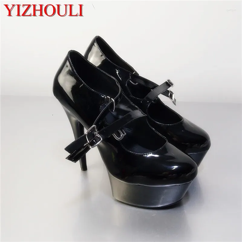 Dress Shoes Fashionable Sexy Black PU Patent Leather Platforms Women 15cm High Heel Stiletto Party Heels