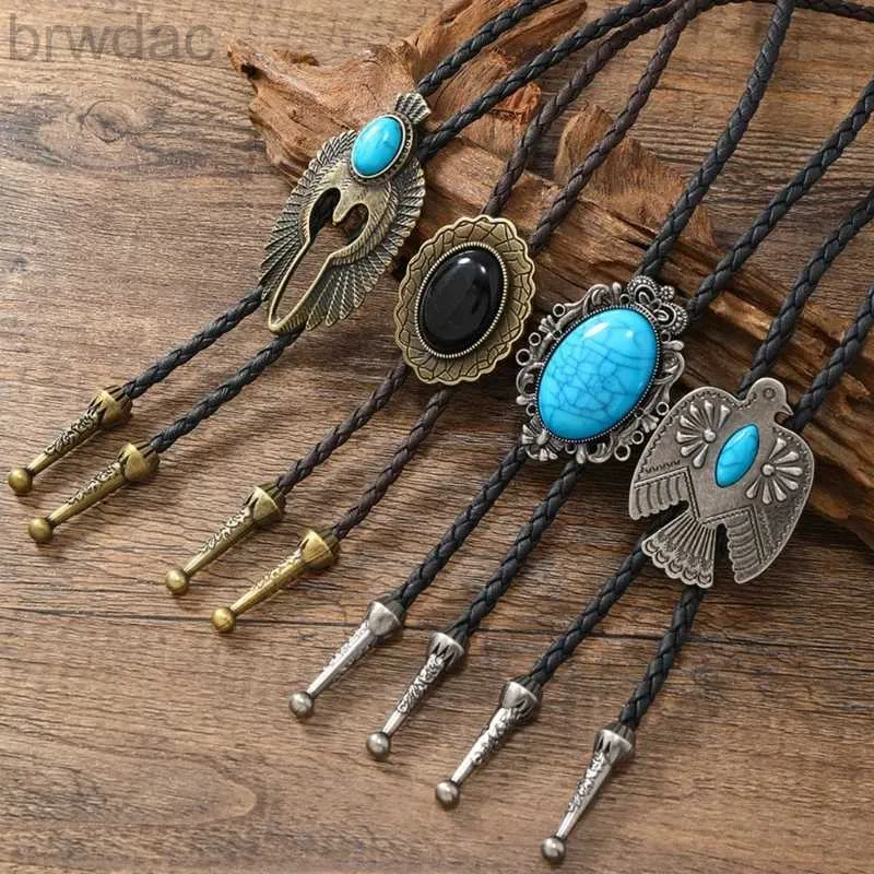 Bolo Ties Mens American Bolo Tie Punk Vintage Cowboy Hat Corde en cuir Eagle Bird Coldie H7ef 240407