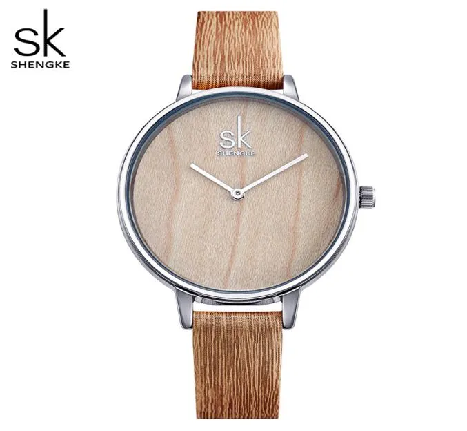 Shengke New Creative Women Watches Casual Fashion Wood Leather Watch Simple Female Quartz Wristwatch Relogio Feminino5323693
