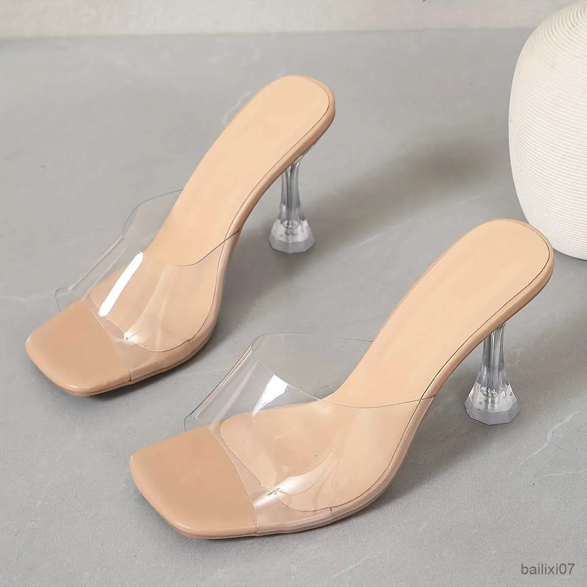 Klänningskor eleganta ultrahigh-stiletos med tydliga remmar-Öppen tå PVC Sandaler dag till natt sommar chic
