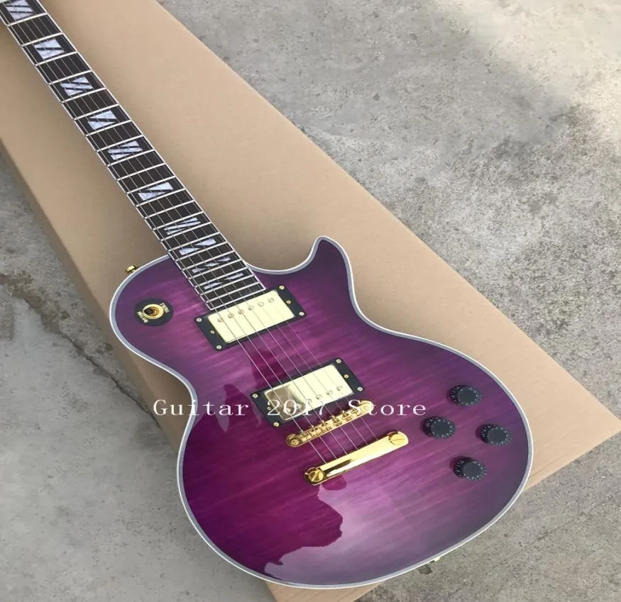 I lager Anpassad elektrisk gitarr med Flame Maple Top i Purple Color är alla färg tillgängliga högkvalitativa GUITARRA8564037