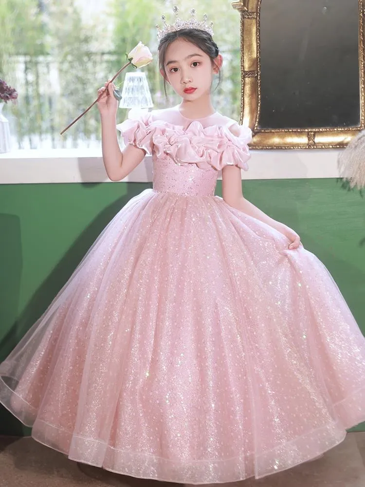 Pink Lace Flower Girl Dress Off-Shoulder Sleeveless Floor-Length Ball Gown  for Girls from Dhgate Flower Girls' Dresses - price 144.71