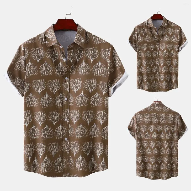 メンズTシャツファッションシャツ夏の半袖ラペルデザインボタニカルプリントハワイカジュアルスタイルレディーティー