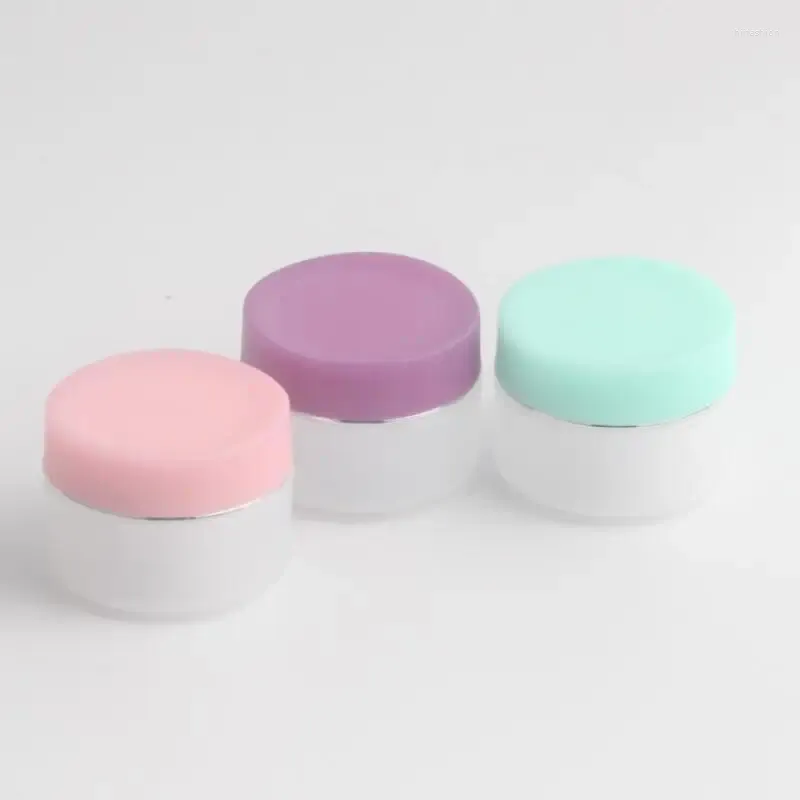 Förvaringsflaskor 15g Frosted Cream Jar Plastic Eye Bottle Cosmetic med rosa eller lila grönt lock LX2859