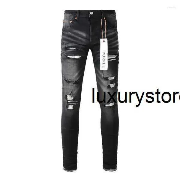 Mens Jeans Purple Brand Black Low Rise Stretch Skinny Denim Men Whiskered Distressed Stitching Jean Five Pocket Destroyed Long Trousers PP