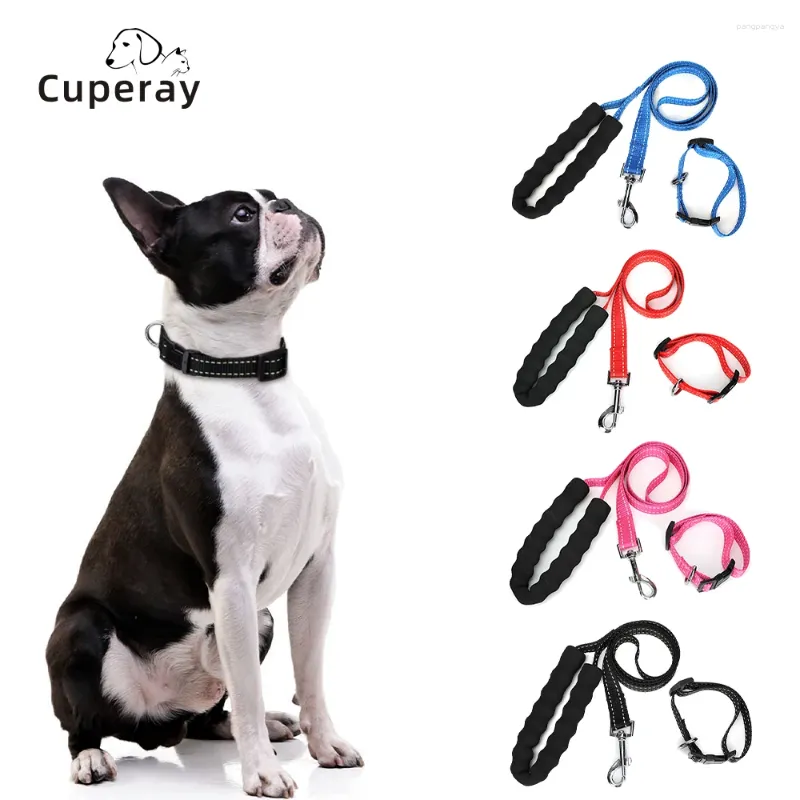 Dog Collars Nylon Pet Collar and Leash Set Adjustable Reflective with Comfort Foam Handles for Walking Accessories