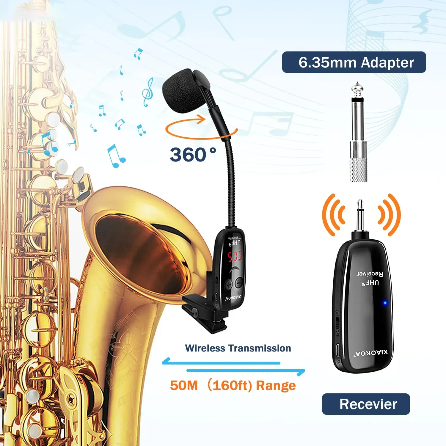 Microphones Wireless Instruments Saxophone Microphone Wireless Receiver Transmitter 50M Range Plug And Play Great For Trumpets