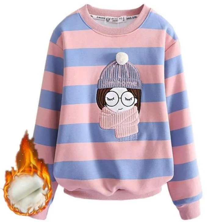 Sweat-shirt pour les filles Hiver Fleece School's Children's Sweater Stripe Clothes 10 12 ans épaissir les enfants de printemps Tops 2101156145630