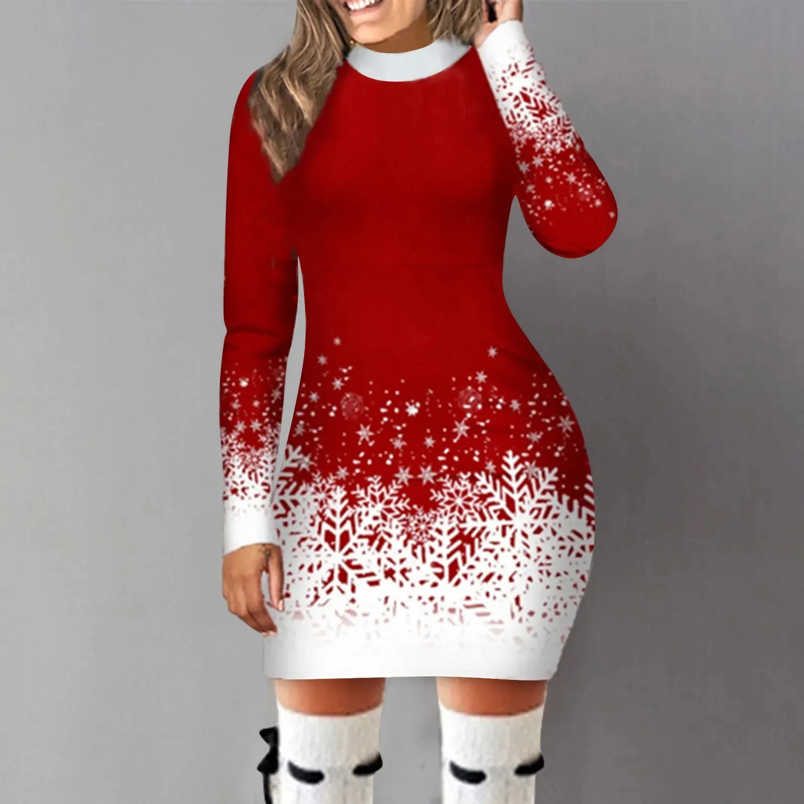 sexy dresses for winter Autumn And Winter Dresses Sexy Round Neck Slim Solid Color Long Sleeve Dresses, - Ubee, Ahmedabad