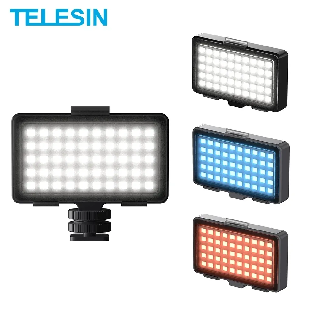 Cameras TELESIN Vlog Fill LED Mini Video Light Cold Shoe 1/4 Screw Color Filter Photography Lighting For GoPro 11 10 9 8 Insta360 SJCAM