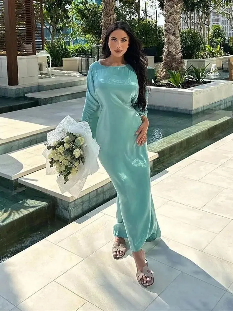 Etnische kleding Ramadan Eid Satin Batwing Sleeve Abaya Turkije Islam Moslim Maxi Dess Gebed Kleding Vrouwen Kaftan Kebaya Robe Femme