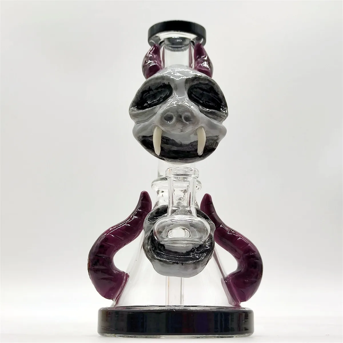 2024 HEADY BONG GLASS HANDCRAFT 20 cm 8 tum 3D Purple Horn Amin Figur Monster Variation Kind Hosah Water Pipe Bong Glass Bongs 14mm Bowl