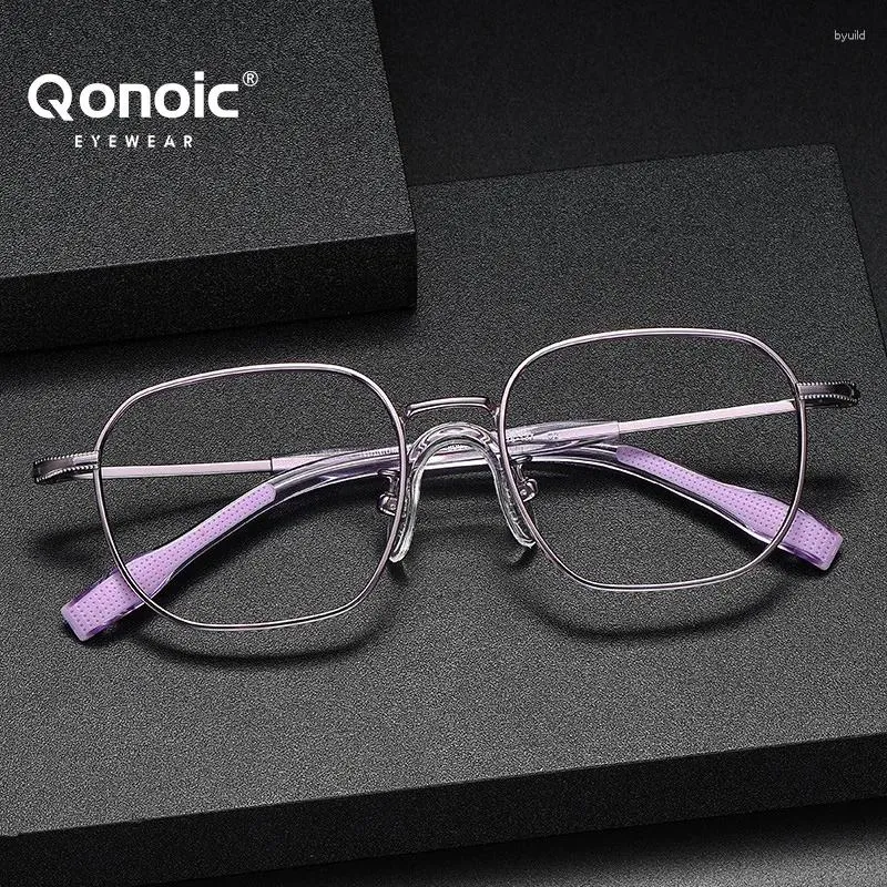 Солнцезащитные очки Qonoic Pure Titanium Rame Retro Optical Eglasses Женщины мужчины Материал Квадратные очки Легкие зрелища