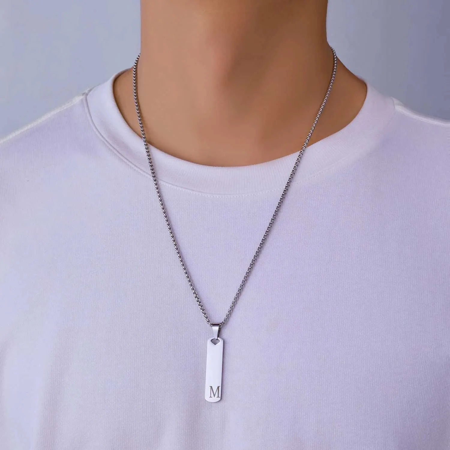 Unisex Vertical A Z Letter Bar Pendant Bar Pendant Necklace