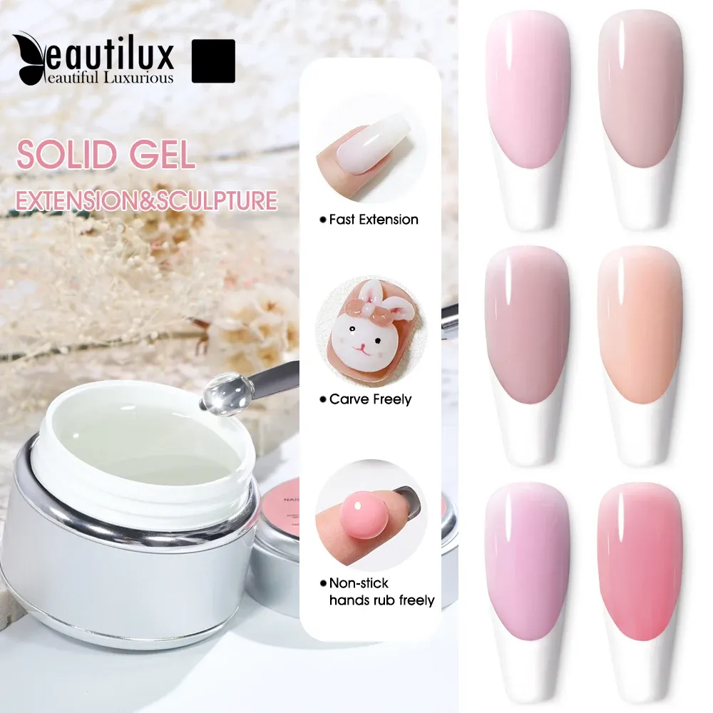 Gel Beautilux Solid Builder Gel unghie 50g Costruzione appiccicosa costruzione rosa camuffato lattente gel UV francese per le unghie COSTRUZIONE