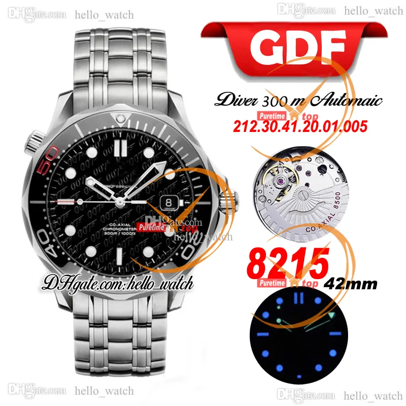 GDF Diver 300m 42 mm 212.30.41.20.01.005 Miyota 8215 Reloj automático de hombres Automatic Black 007 Cerámica de dial de textura Bisel Bisel de acero inoxidable Relojes Hello_watch E282i