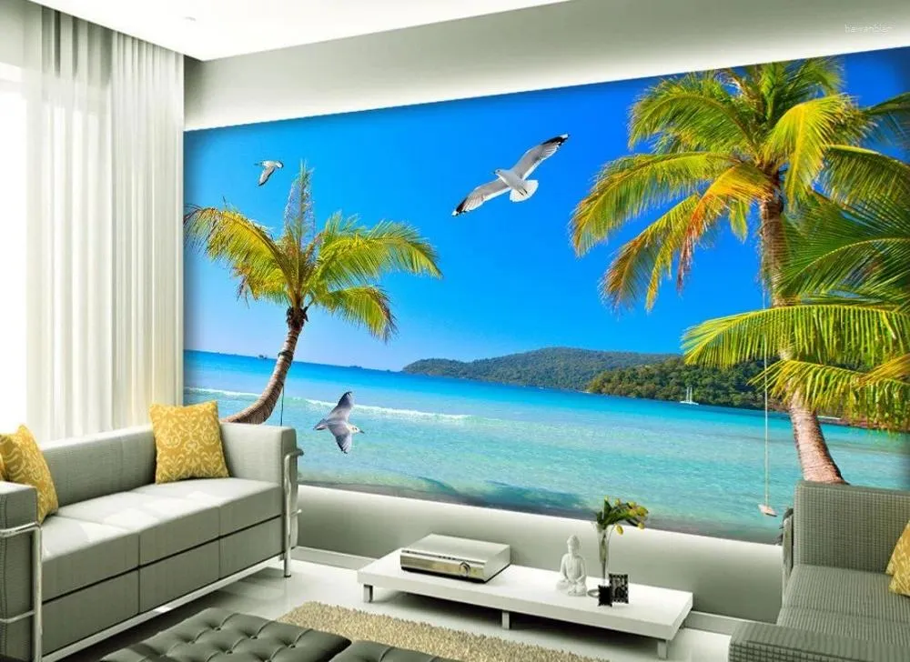 Wallpapers Custom Po Wallpaper 3D Stereoscopic Seaside Scenery Mural Non Woven Roll Wall Decoration