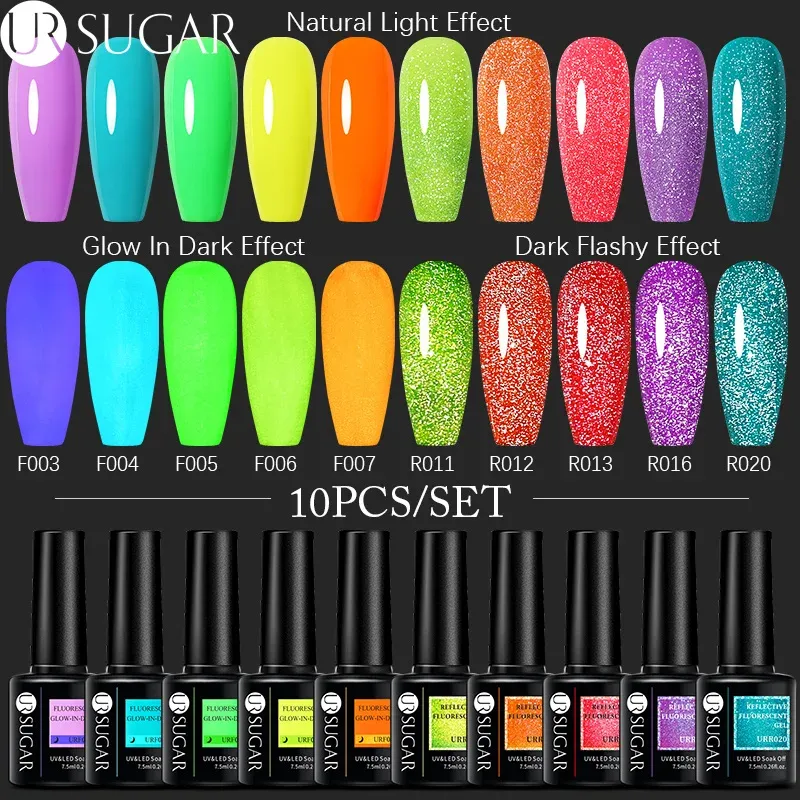 Oil Ur Sugar 8/10pcs Neon Reflective Nail Gel Set Glow in Dark Fluorescent Semi Permanent Soak Off Uv Led Gel Nail Varnish Manicure